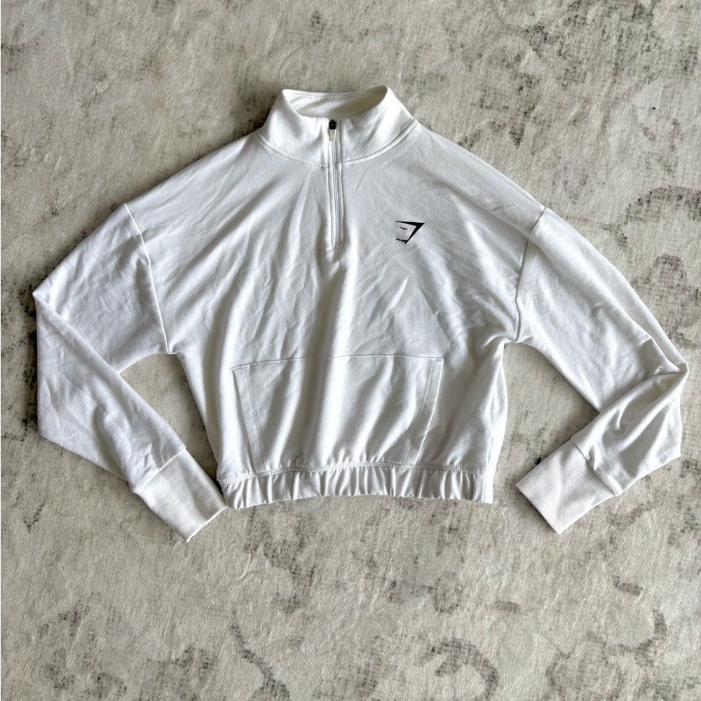 Gymshark White Cuffed Sleeve Crop Sweatshirt